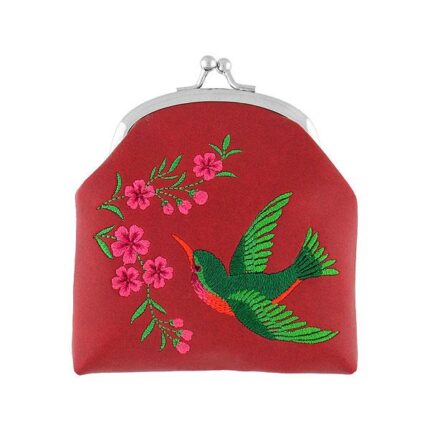 Elma Hummingbird Embroidered Coin Purse - red