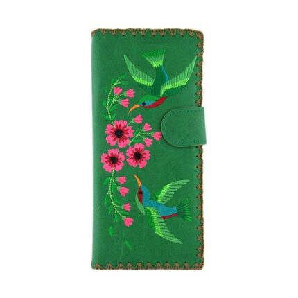 Elma Hummingbirds Large Embroidered Wallet - green